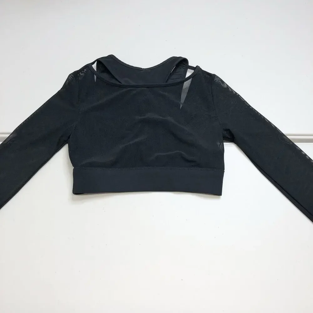 Alo Yoga Pivot Layered Long Sleeve Top Cropped Mesh Size Small Black
